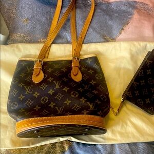 Louis Vuitton Brown Monogram Tote Bag with attached chain wallet